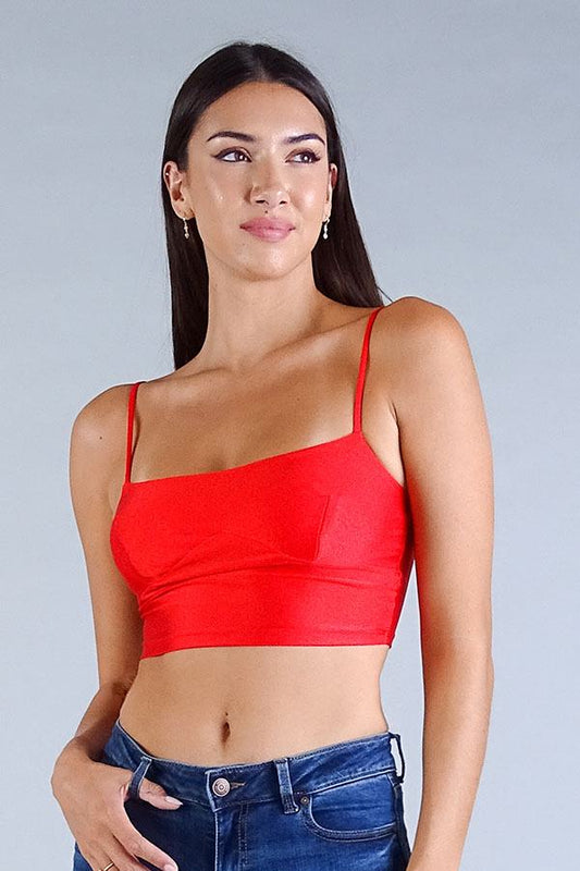 Sexy Spaghetti Strap Darted Under Bust Crop Top — Tangerine