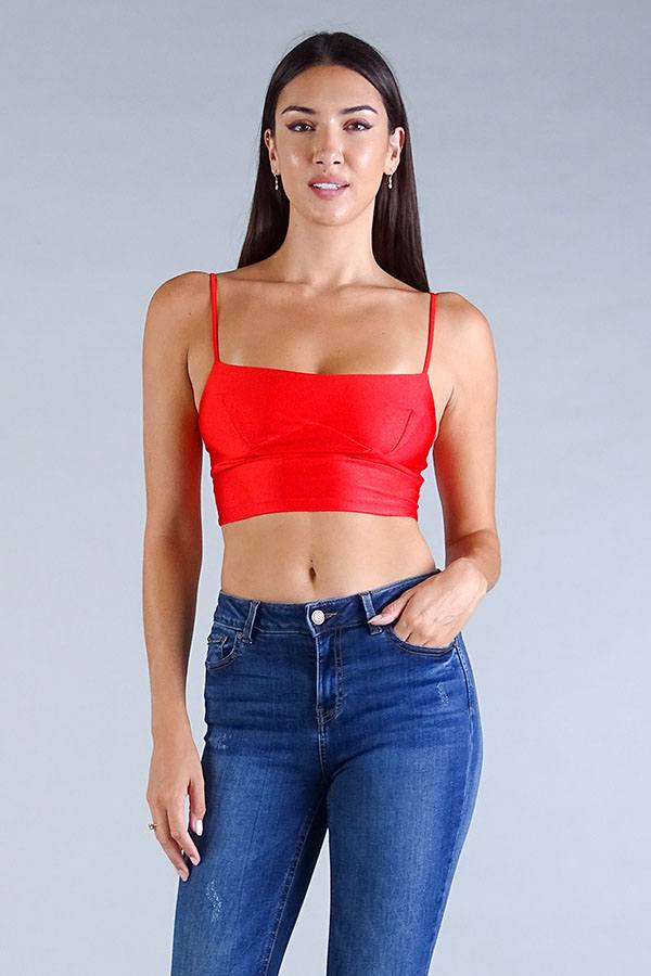 Sexy Spaghetti Strap Darted Under Bust Crop Top — Tangerine