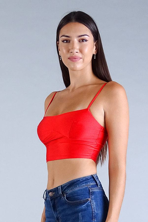 Sexy Spaghetti Strap Darted Under Bust Crop Top — Tangerine