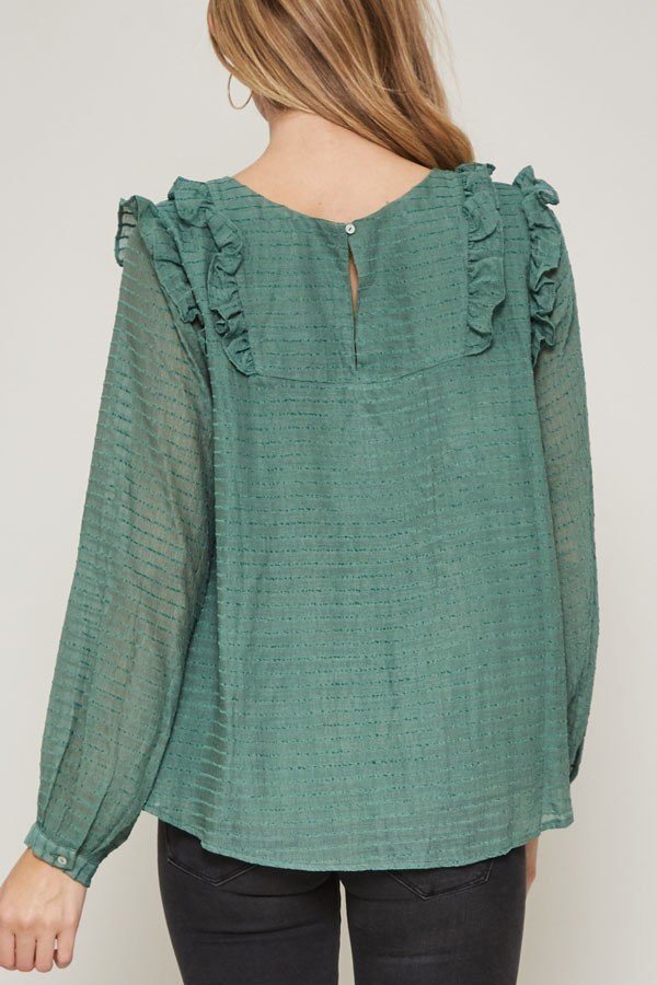 A Semi-sheer Striped Woven Top — Green