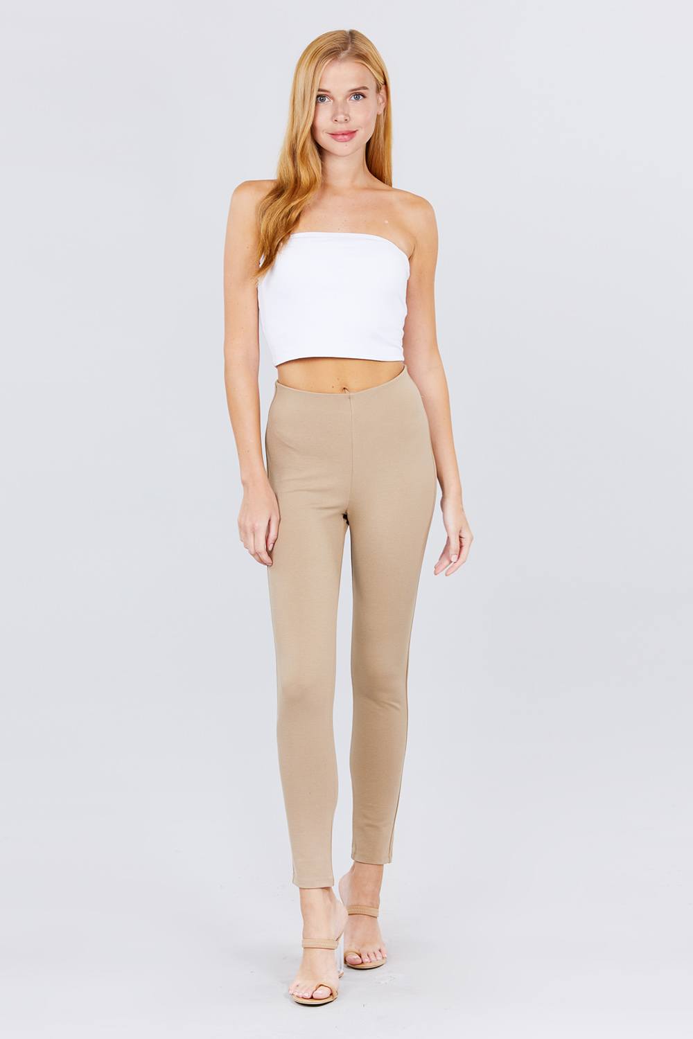 Waist Elastic Band Ponte Pants — Deep Khaki