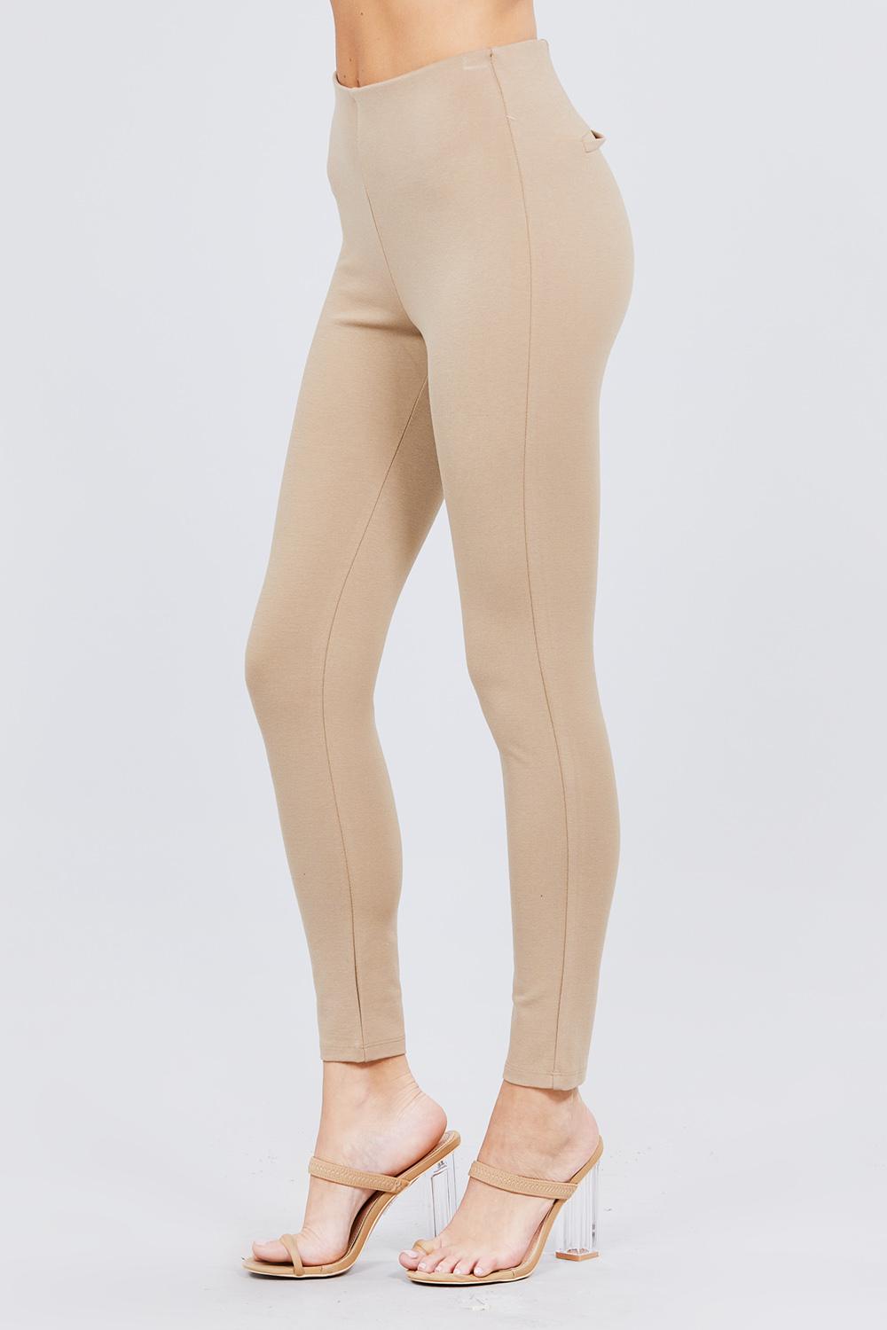 Waist Elastic Band Ponte Pants — Deep Khaki