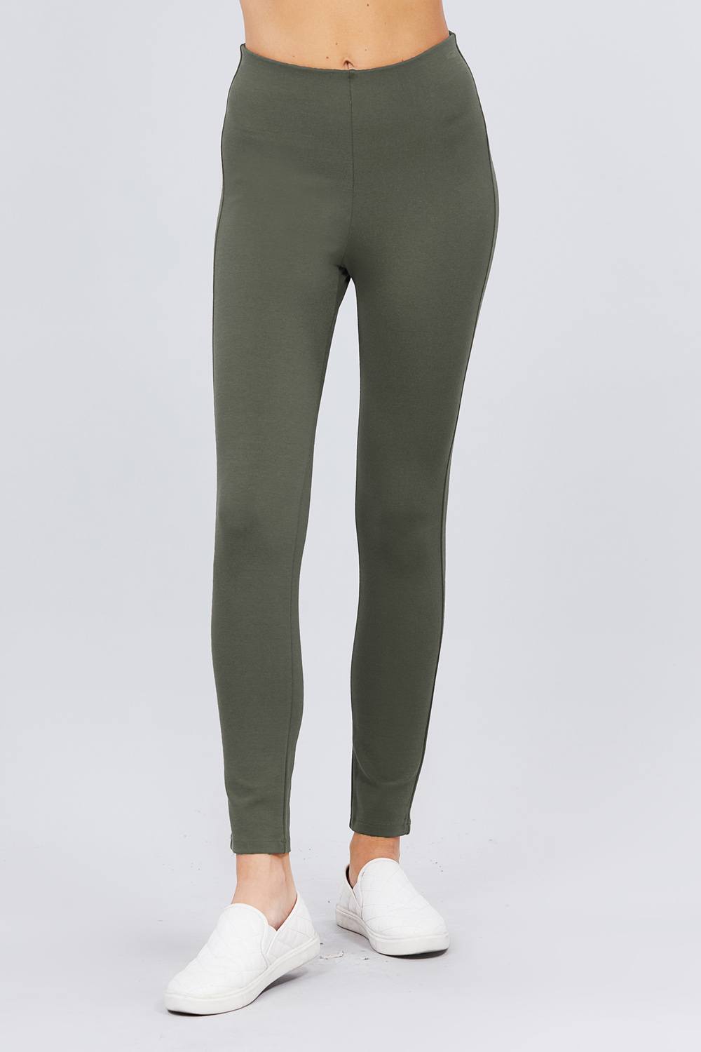 Waist Elastic Band Ponte Pants — New Olive