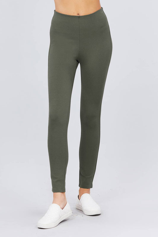 Waist Elastic Band Ponte Pants — New Olive