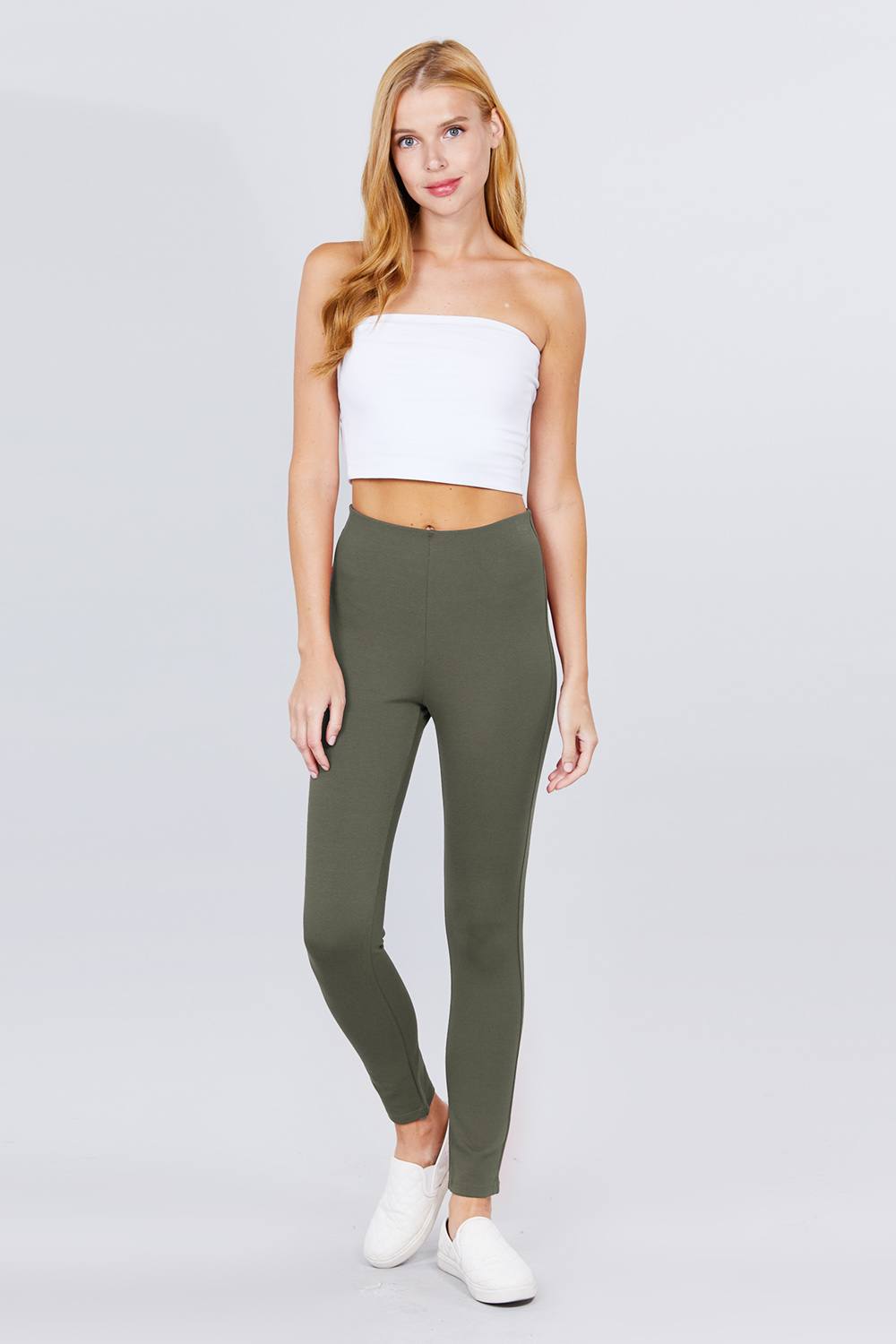 Waist Elastic Band Ponte Pants — New Olive