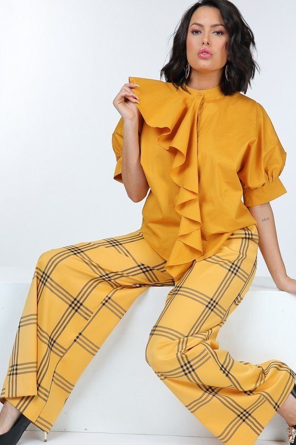 High Waist Plaid Print Wide Leg Pants — Style 1