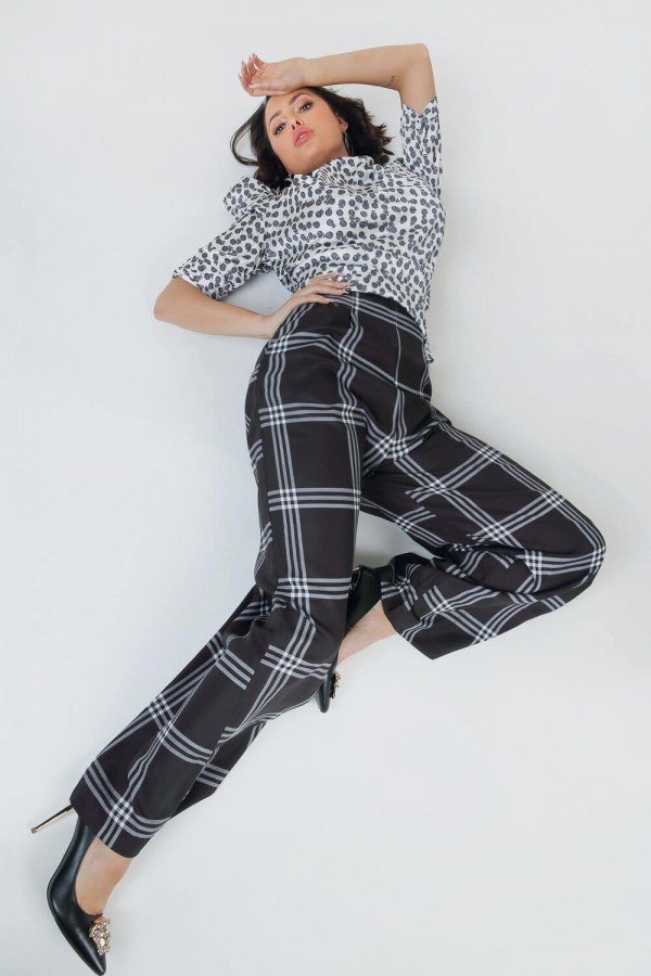 High Waist Plaid Print Wide Leg Pants — Style 2