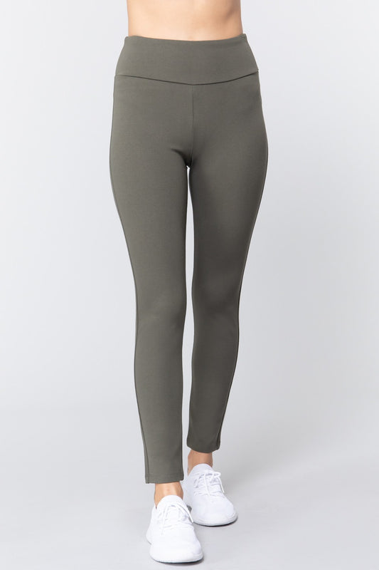 Waist Band Long Ponte Pants — New Olive