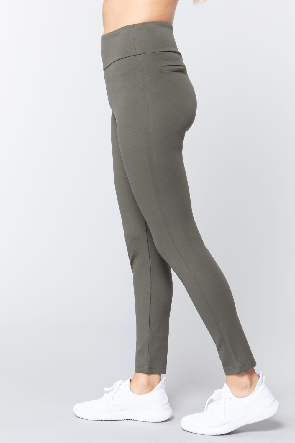 Waist Band Long Ponte Pants — New Olive