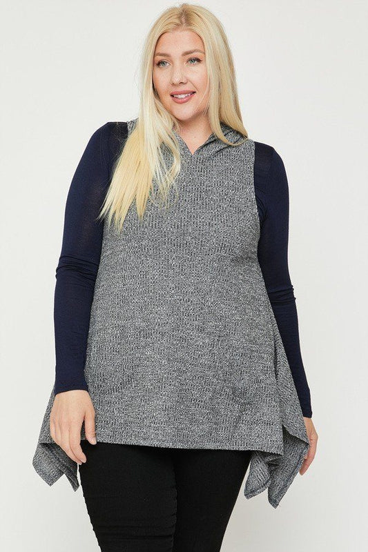 Plus Size Two Tone Knit, Sleeveless Top — Style 1