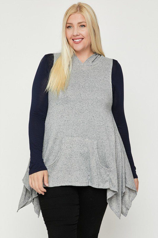 Plus Size Two Tone Knit, Sleeveless Top — Style 2