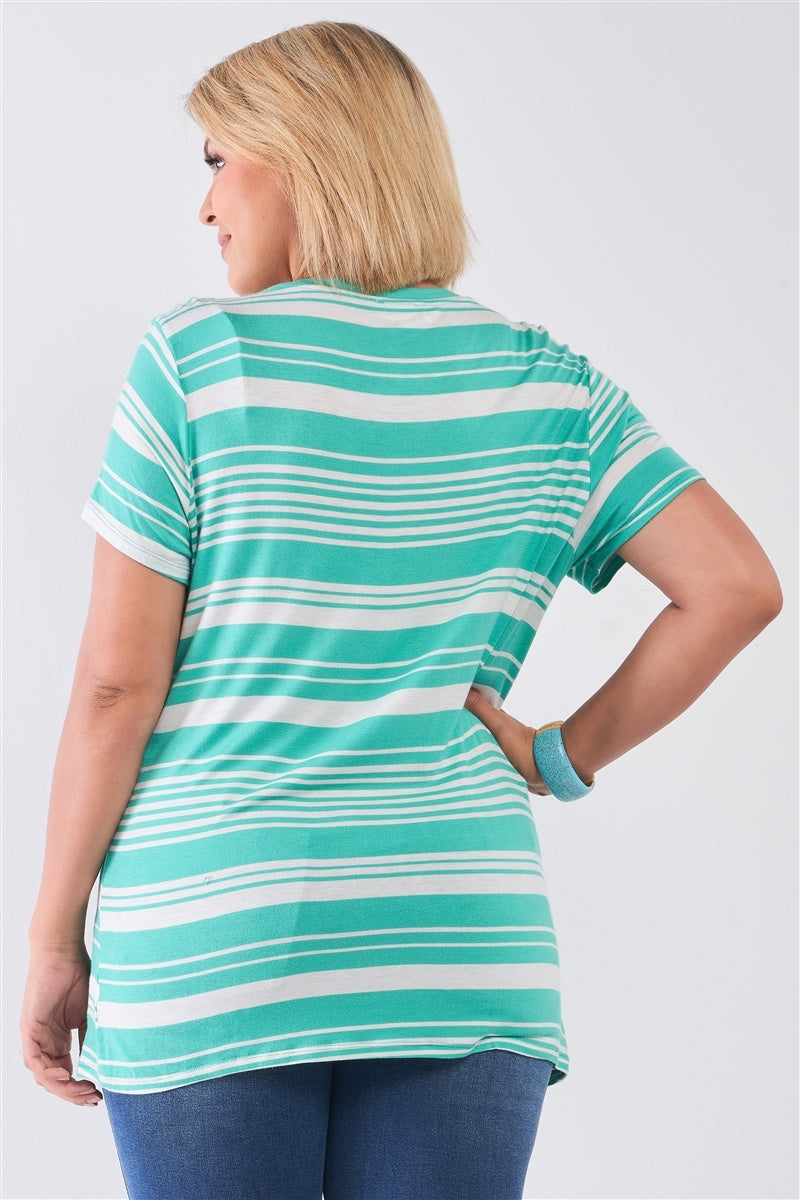Plus Striped And Distressed Cut-out Top — Mint