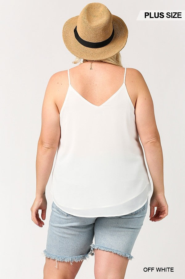Plunging V-neckline Lattice Top With Scalloped Lace — Off White