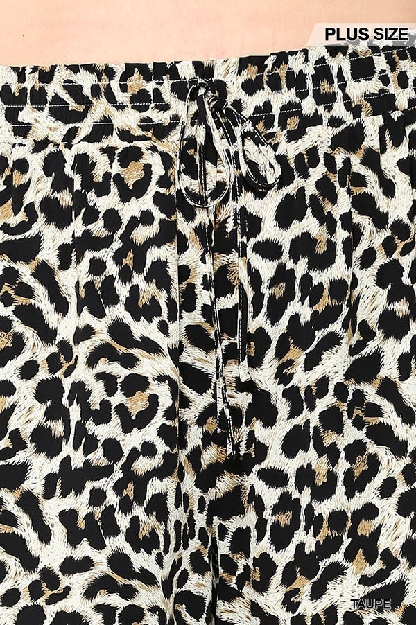 Leopard Printed Side Pocket Shorts With Waist Detail — Taupe