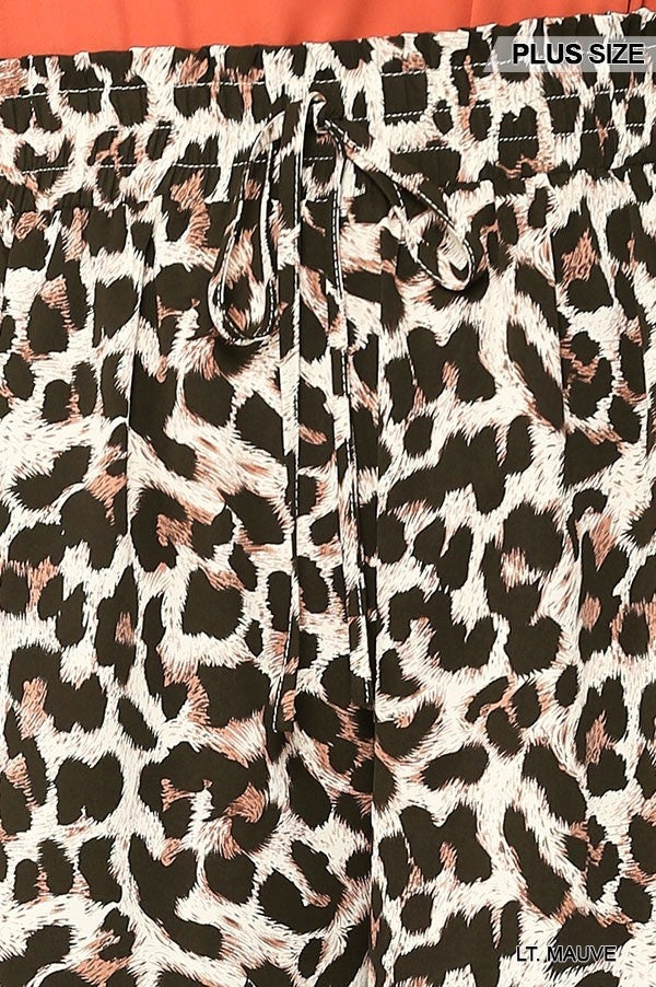Leopard Printed Side Pocket Shorts With Waist Detail — Light Mauve