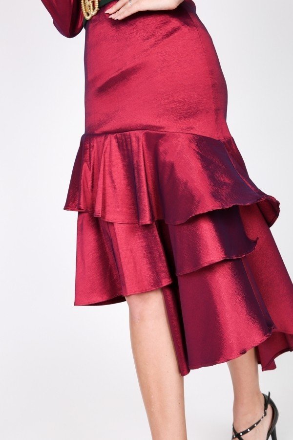 Asymmetrical Ruffle Bottom Satin Skirt — Style 2