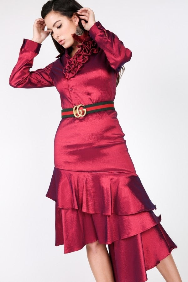 Asymmetrical Ruffle Bottom Satin Skirt — Style 2