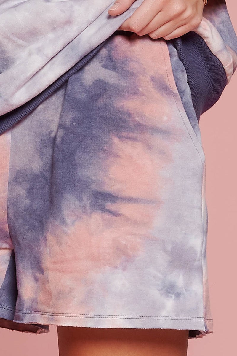 Tie-dye Printed Jersey Shorts — Navy Mauve