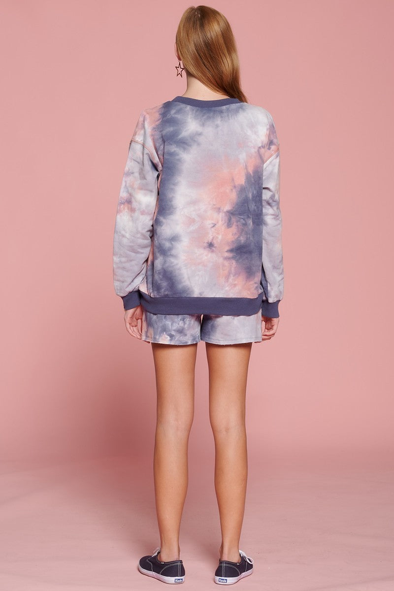 Tie-dye Printed Jersey Shorts — Navy Mauve