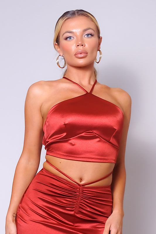 Sexy Halter Front Crop Top — Rust