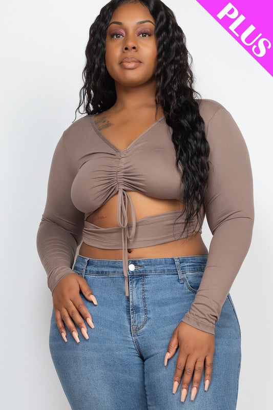 Plus Size Drawstring Ruched Cutout Crop Top — Style 2