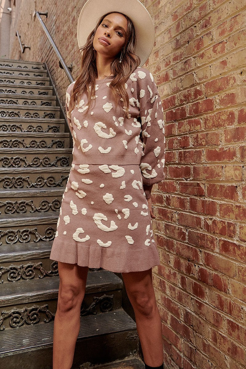 A Leopard-print Knit Mini Skirt — Mocha