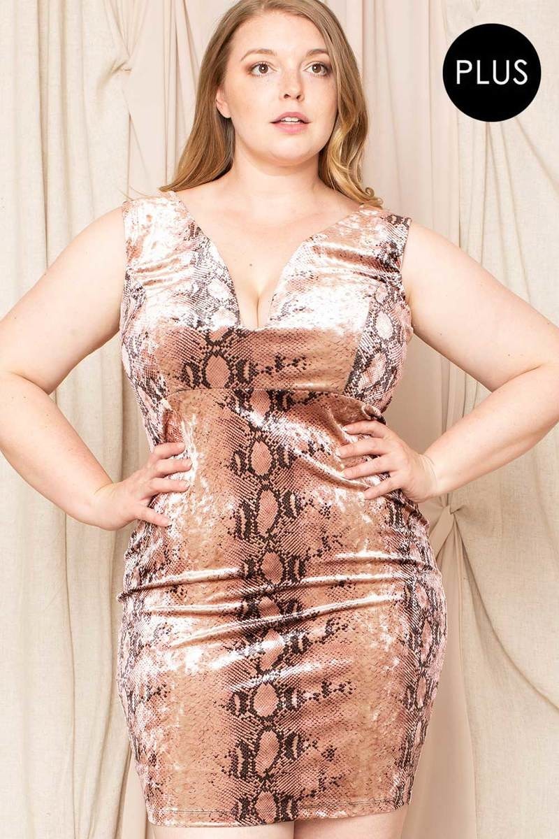 Velour Snake Print Plus Mini Dress — Blush