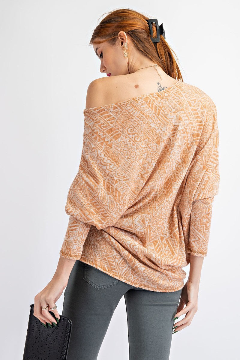 Tribal Printed Knit Top — Camel
