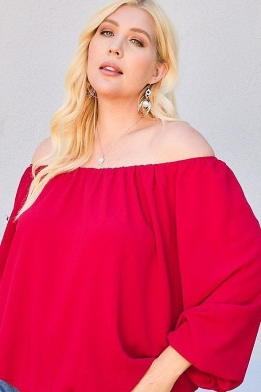 Off Shoulder Long Bubble Sleeve Solid Top — Style 1
