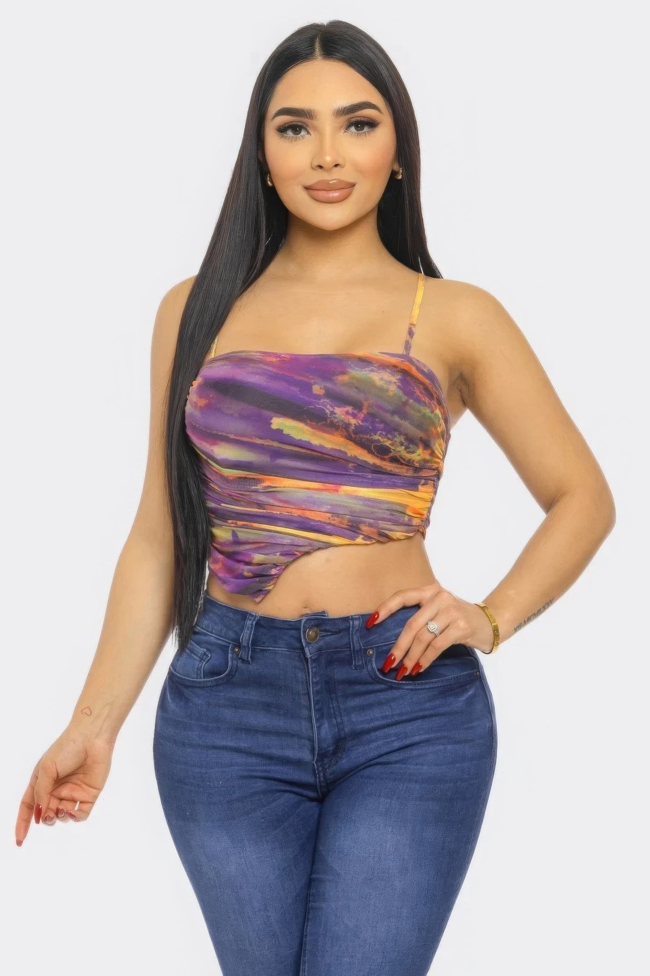 Mesh Print Top — Orange Multi