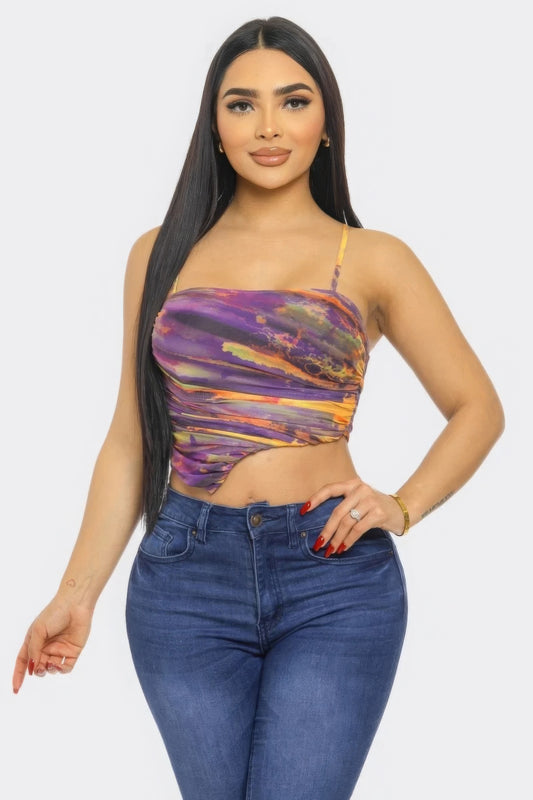 Mesh Print Top — Orange Multi