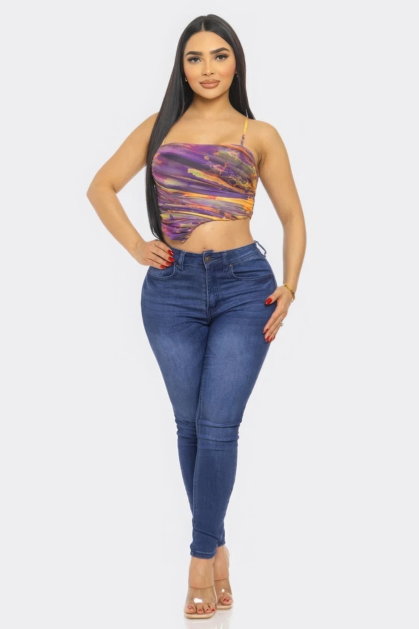 Mesh Print Top — Orange Multi