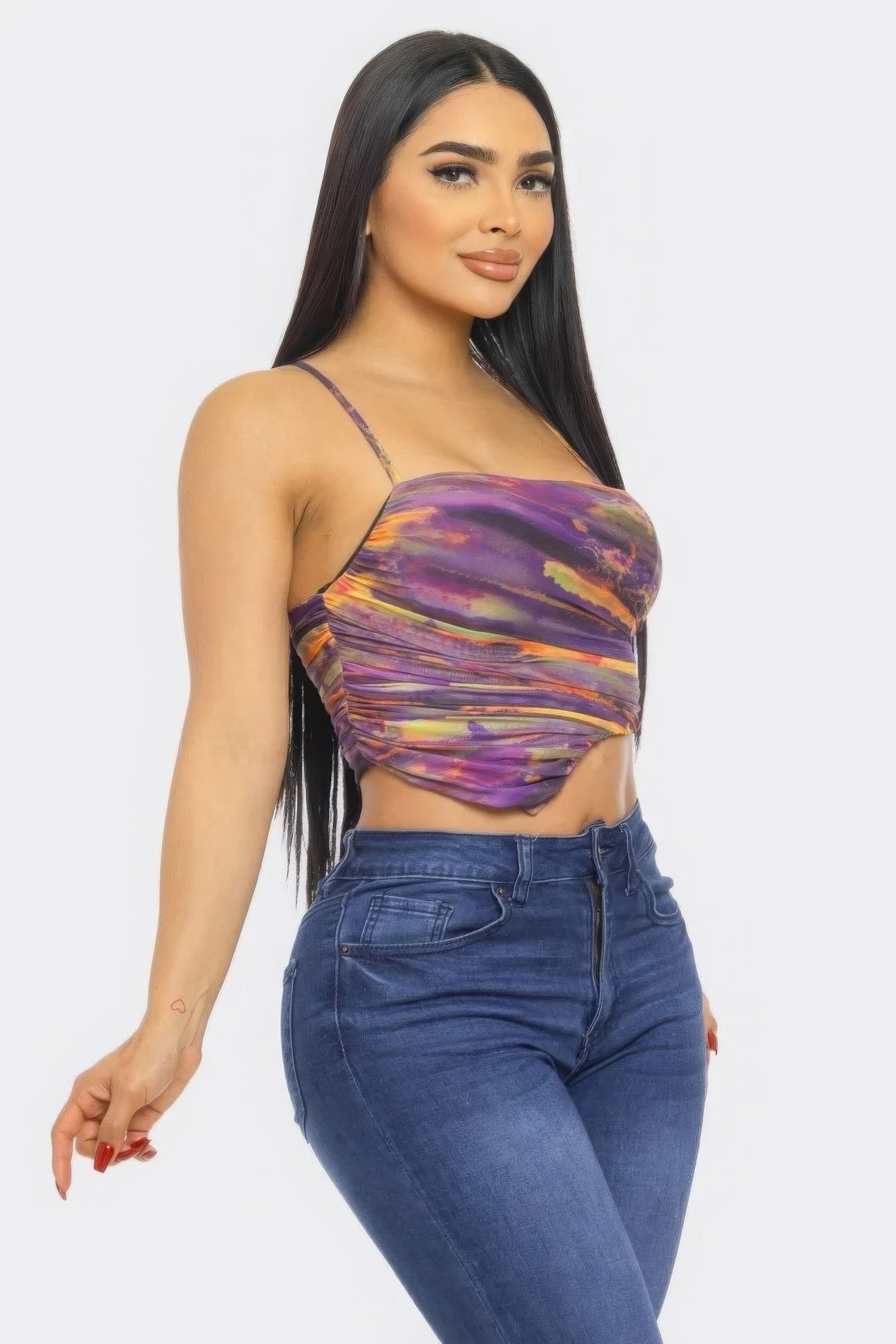 Mesh Print Top — Orange Multi