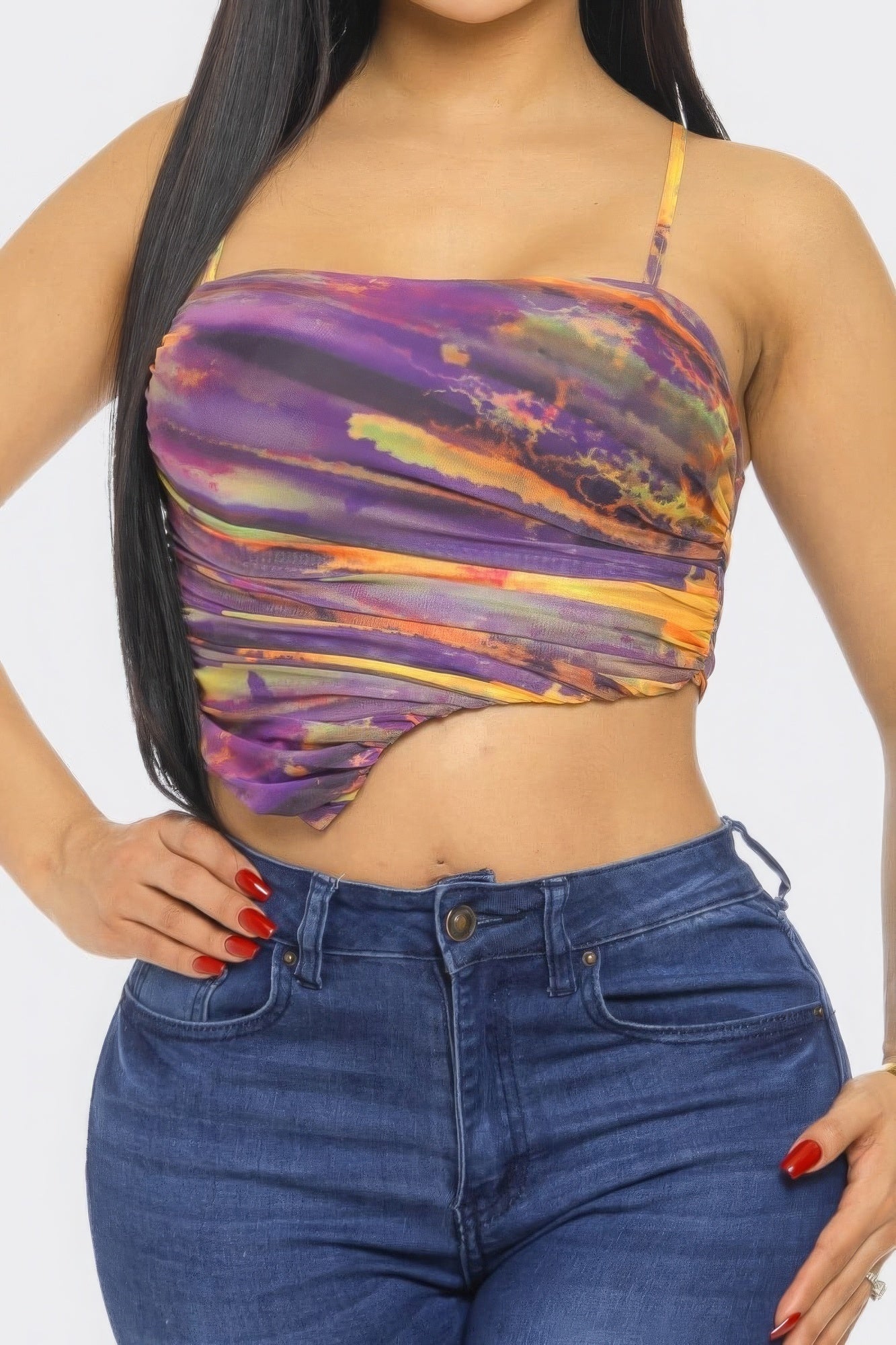 Mesh Print Top — Orange Multi