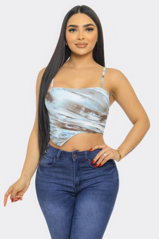 Mesh Print Top — Blue Multi