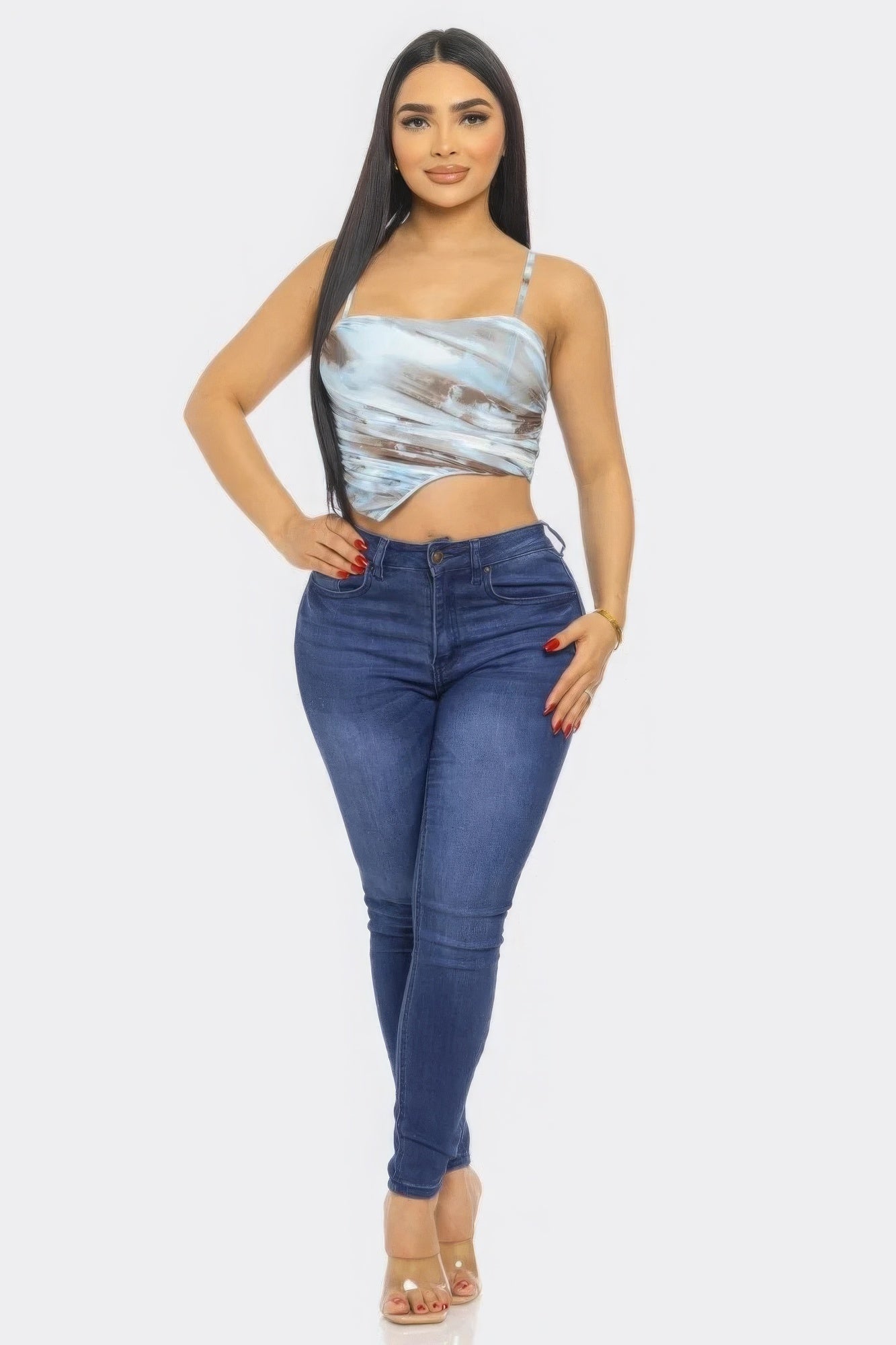 Mesh Print Top — Blue Multi