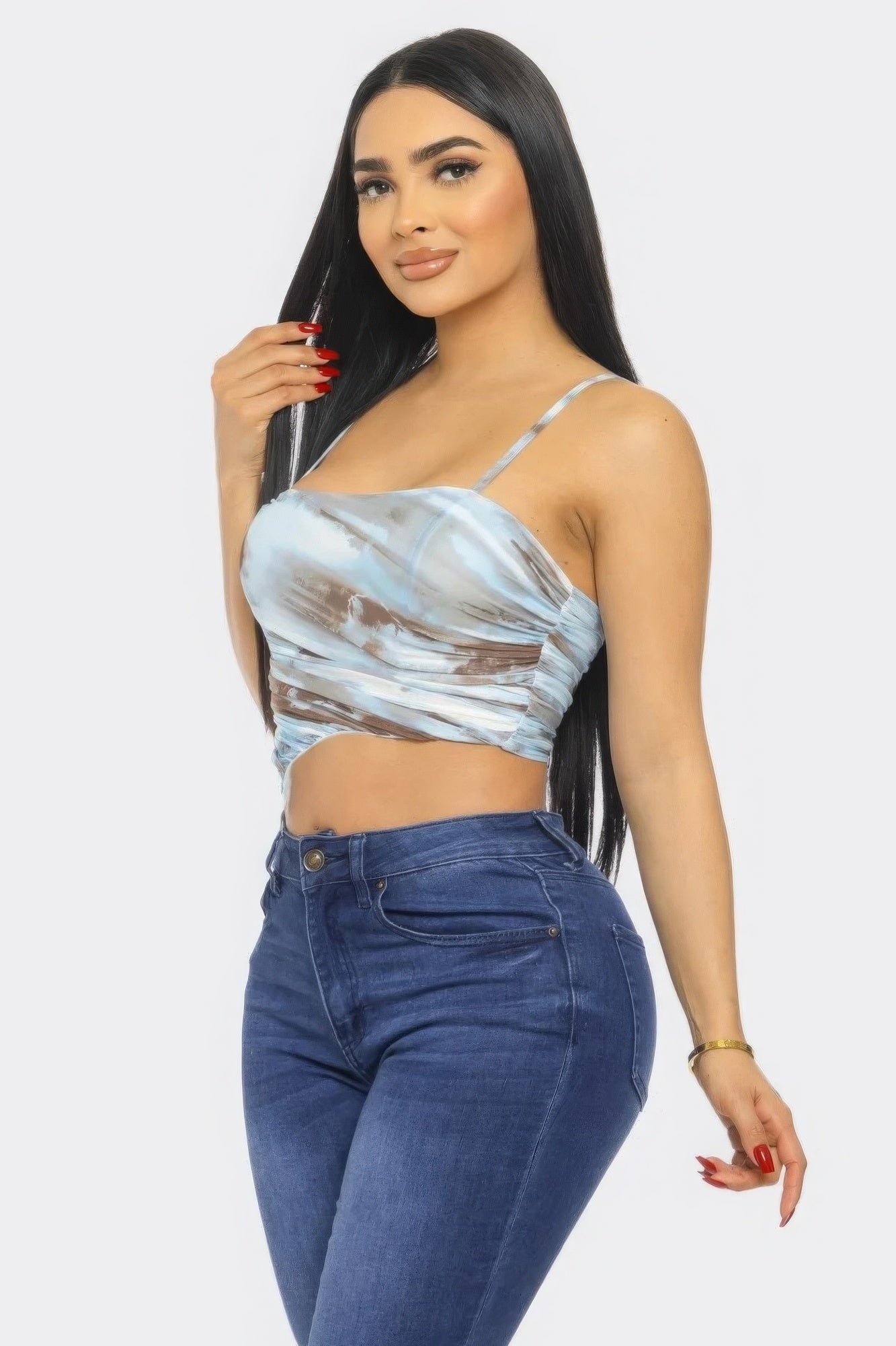 Mesh Print Top — Blue Multi