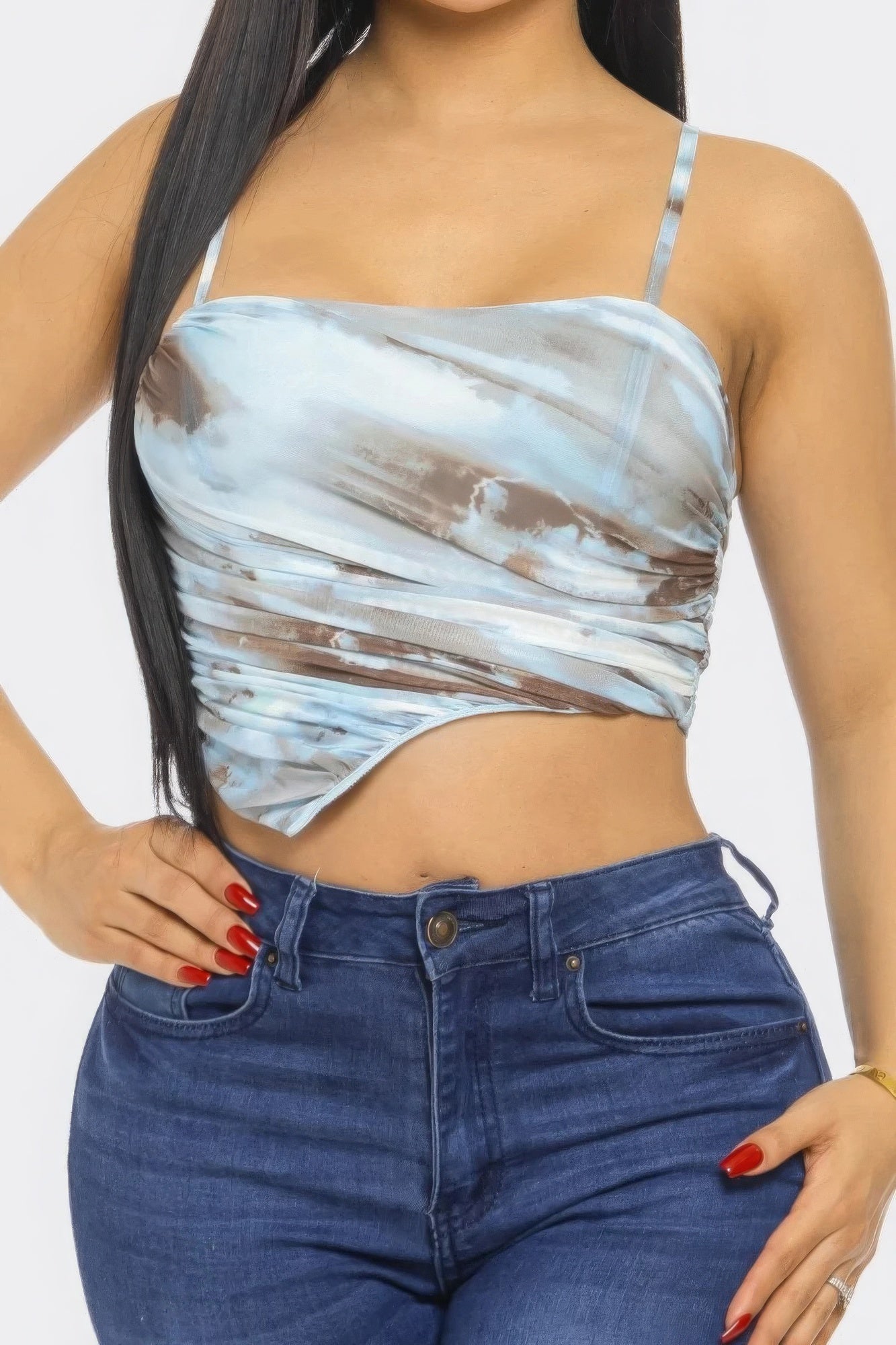 Mesh Print Top — Blue Multi