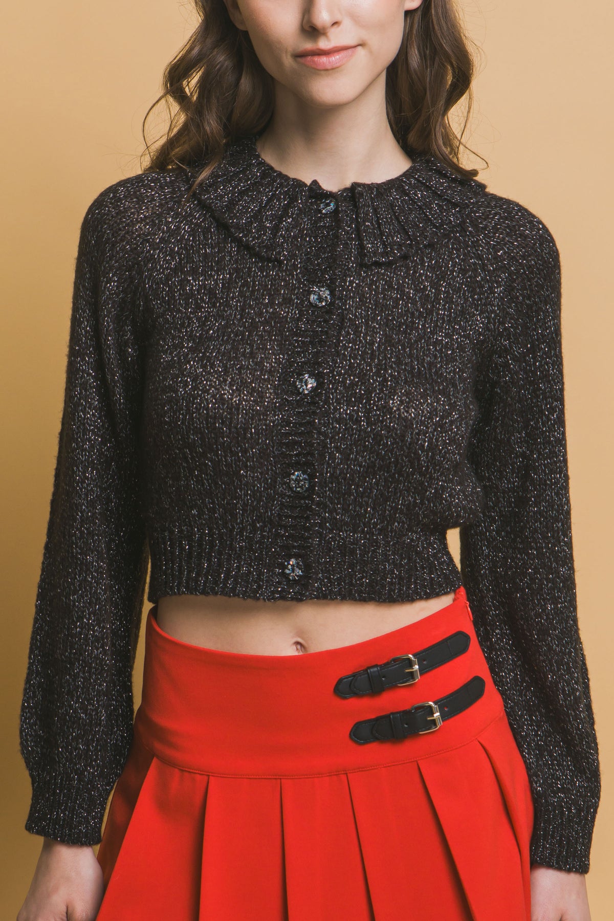 Short collard sweater — Black