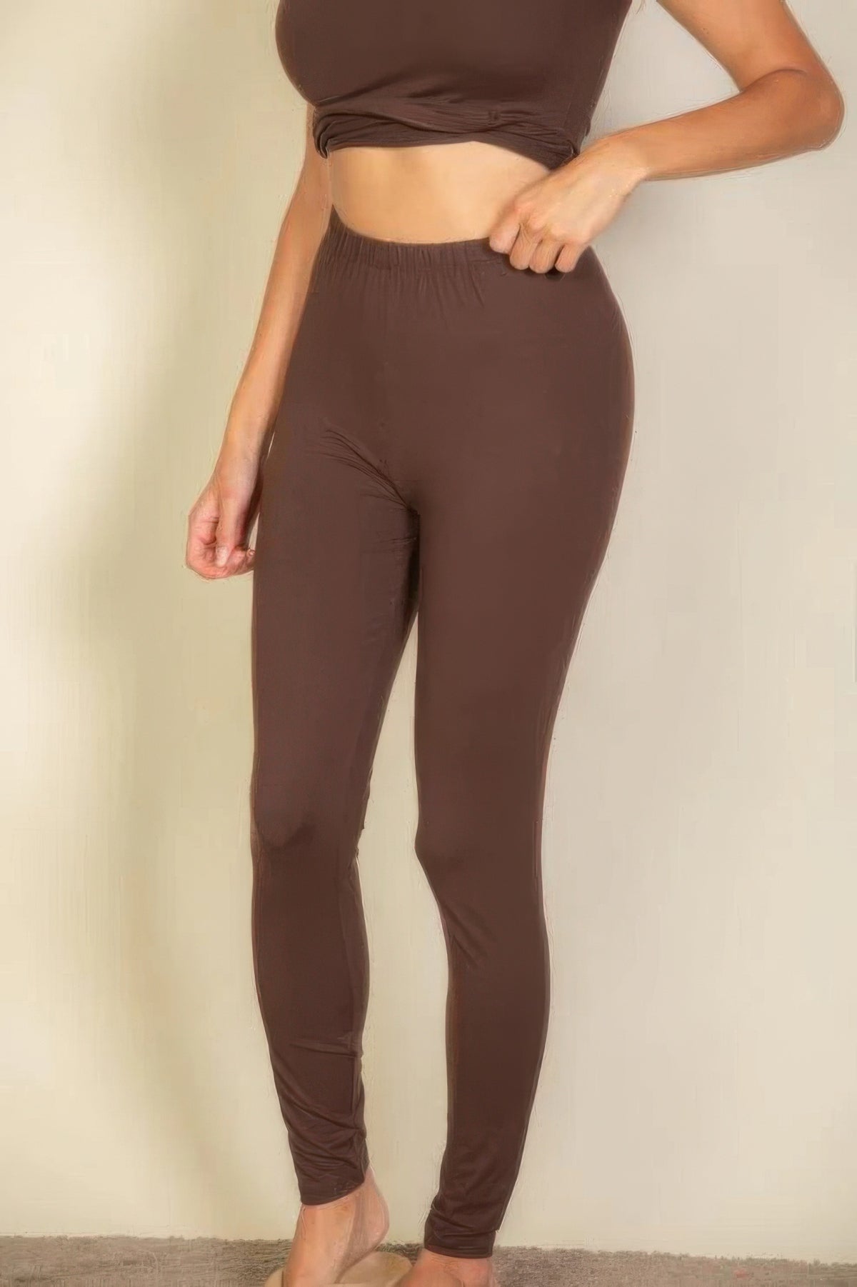 Basic Solid Leggings — Coffee