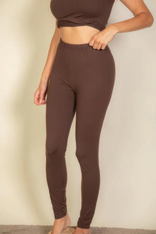 Basic Solid Leggings — Coffee