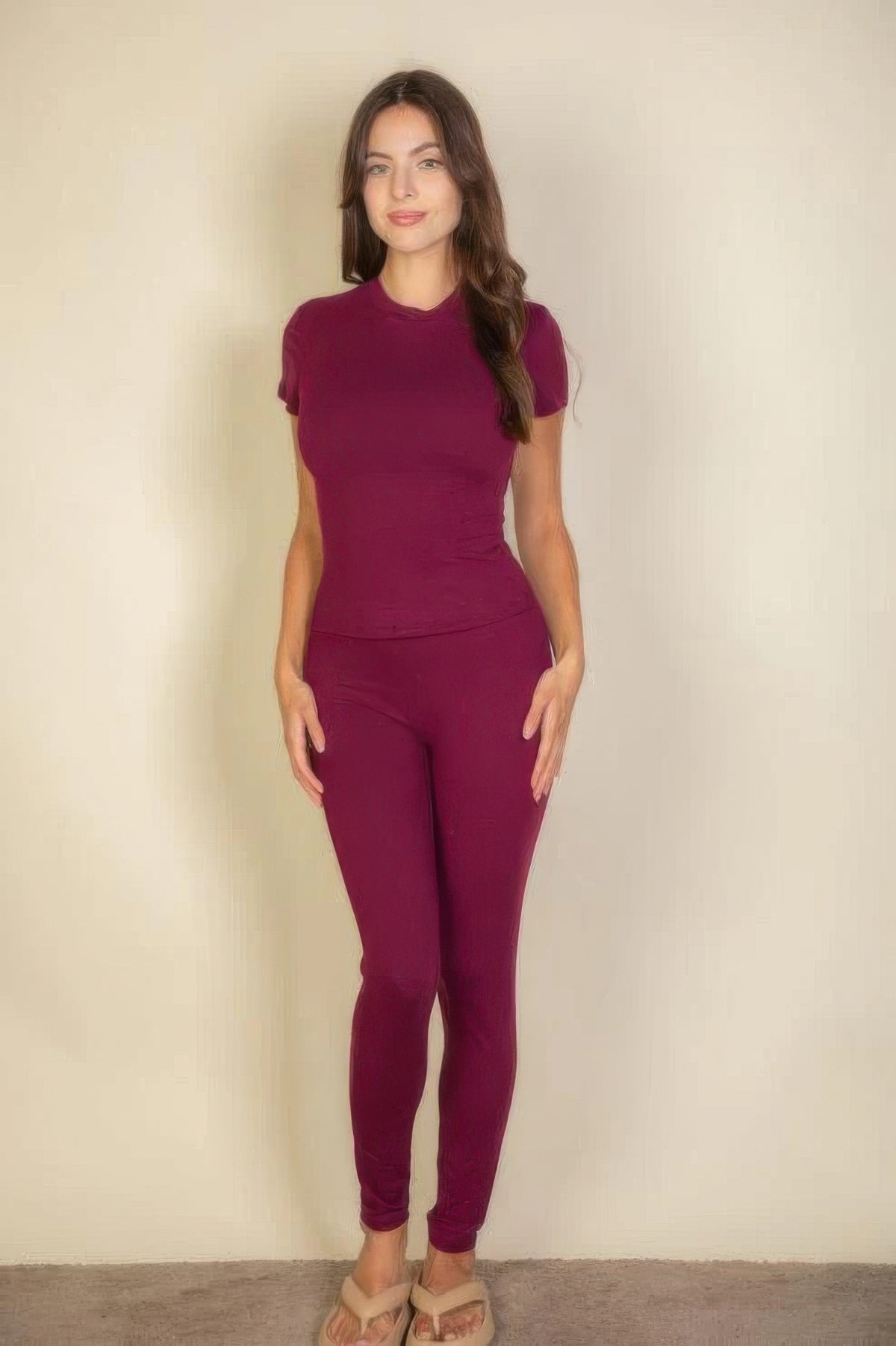 Basic Solid Leggings — Burgundy