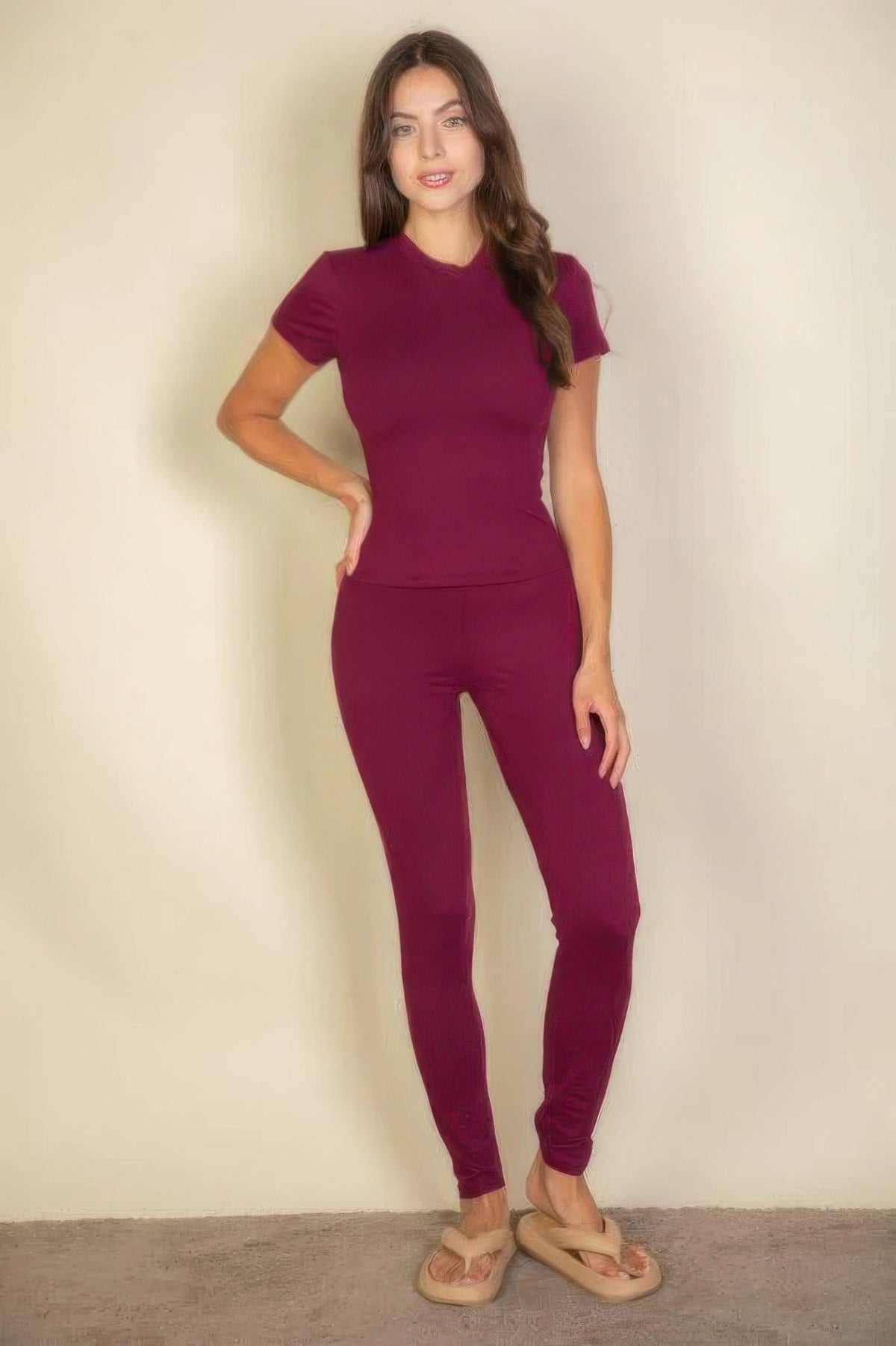 Basic Solid Leggings — Burgundy