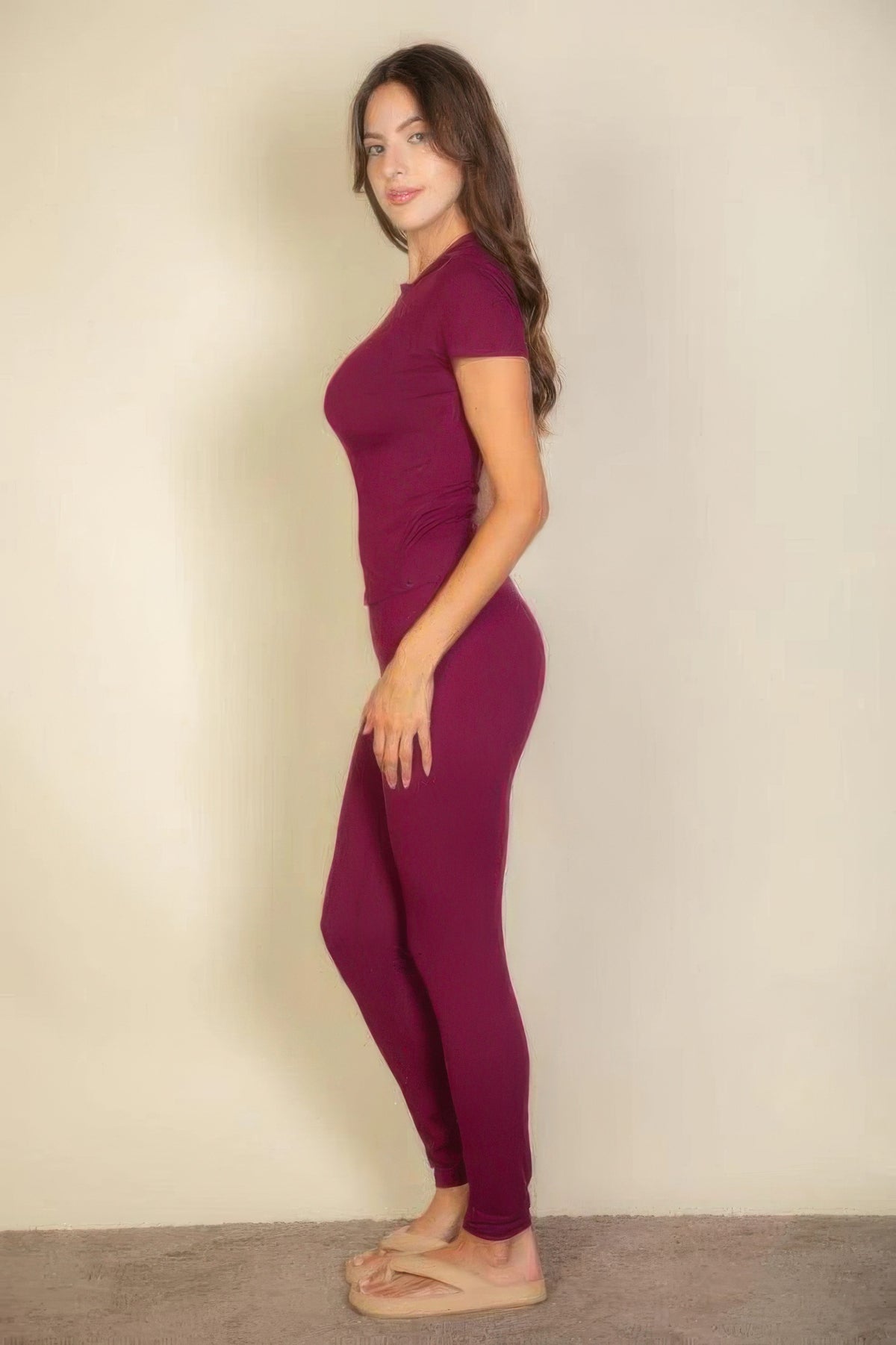 Basic Solid Leggings — Burgundy