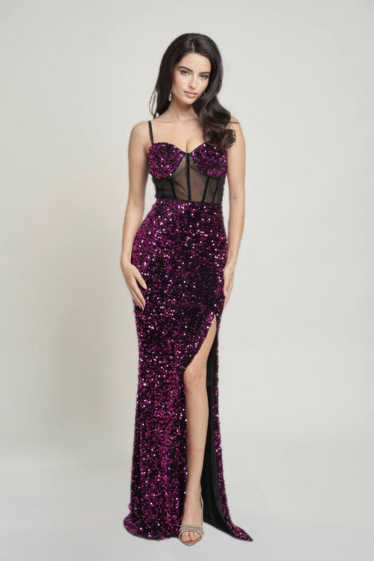 Cecily Teddy Velvet Corset Maxi Dress — Fuchsia
