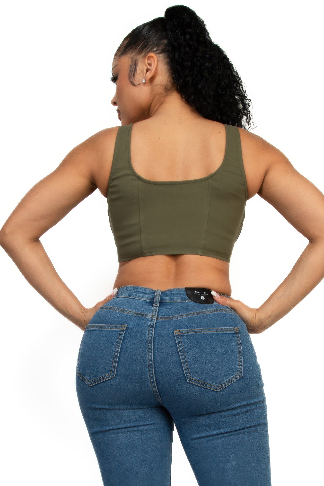 Zip-up square neck crop top — Olive