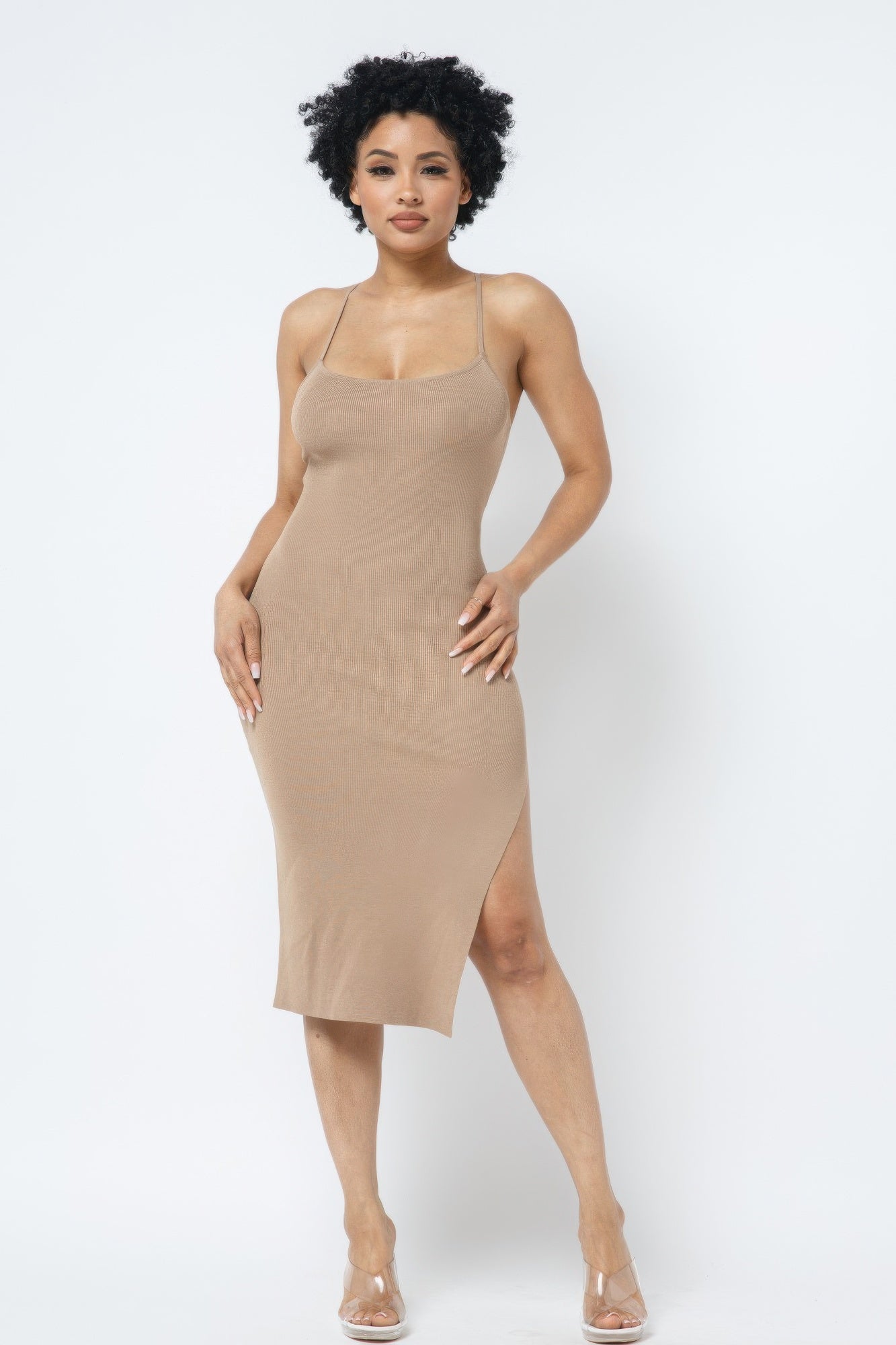 Side Slit Cami Dress — Milk Coffee