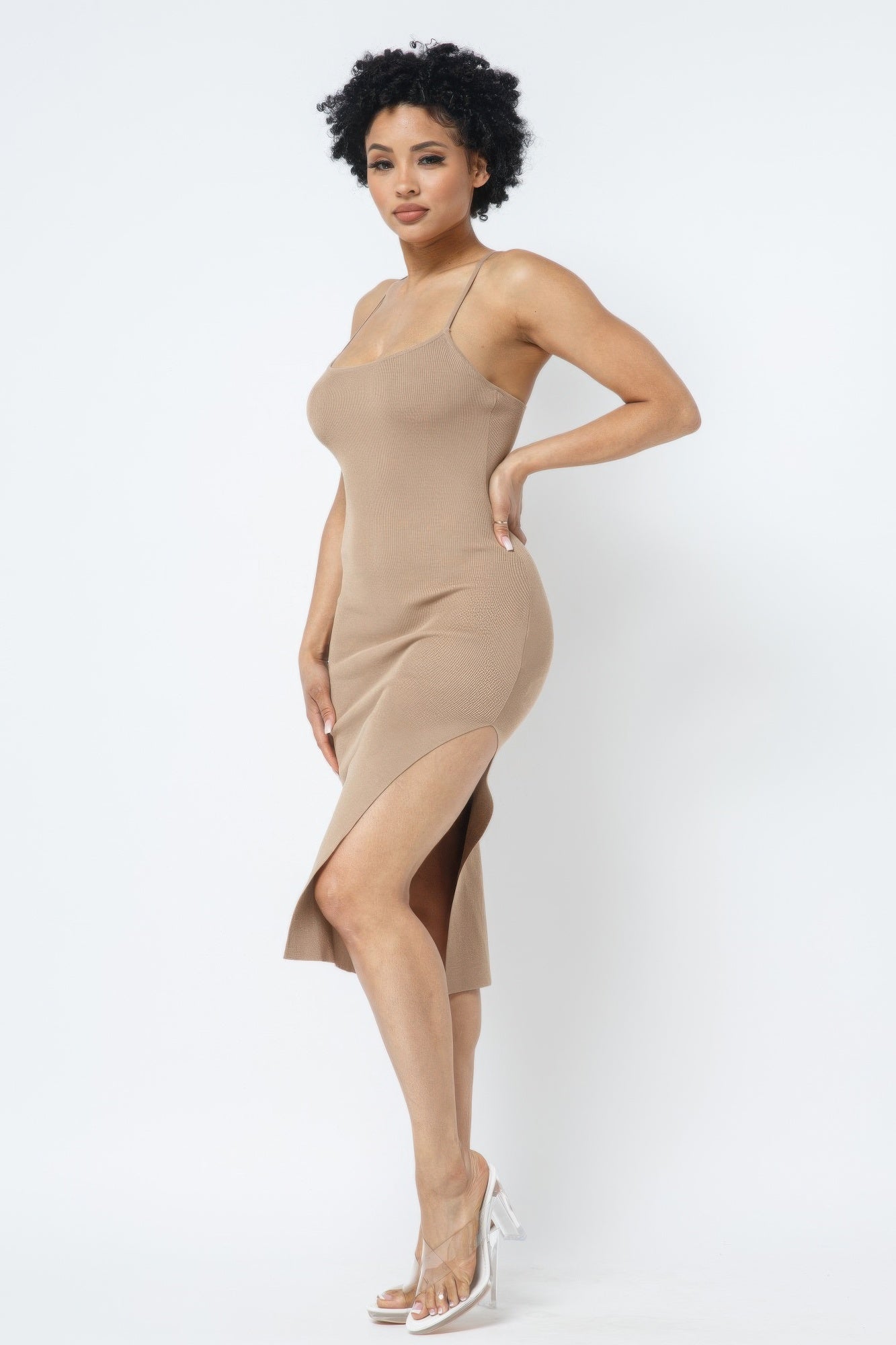 Side Slit Cami Dress — Milk Coffee
