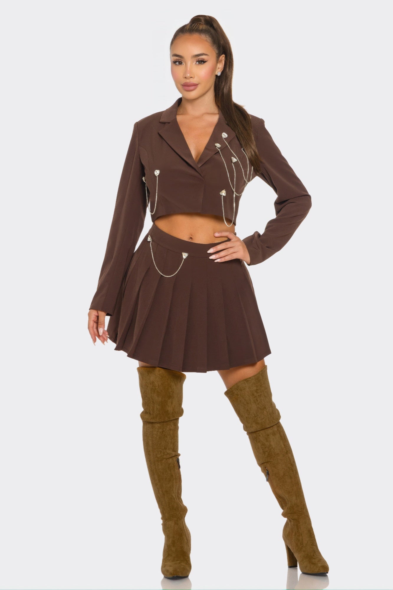 Pleated Skirt Set — Chocolate