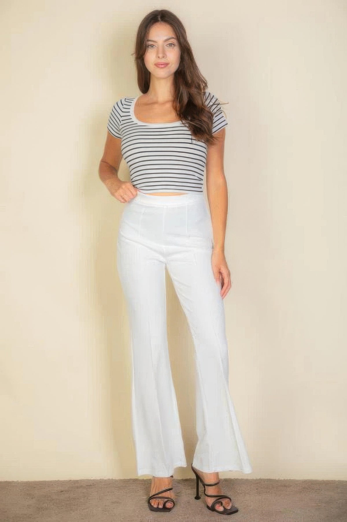 High Waist Stretch Crepe Flare Pants — White